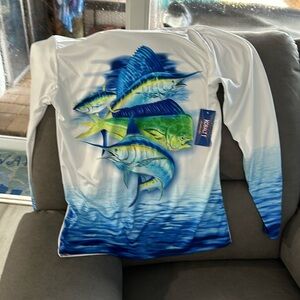 10 Fishing Shirts 100% Polyester LIKE NEW 8 Long Sleeve 2 short sleeve